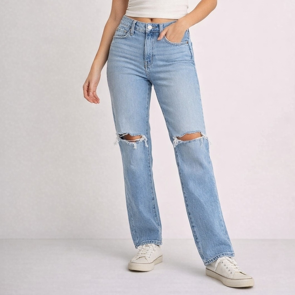 American Eagle Outfitters Light Blue Ripped Straight Leg Jeans